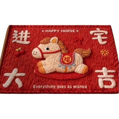 Cute Horse Pattern New Year Door Mat Non-slip Door Carpet Red Water Absorption Foot Mat Home Decorations