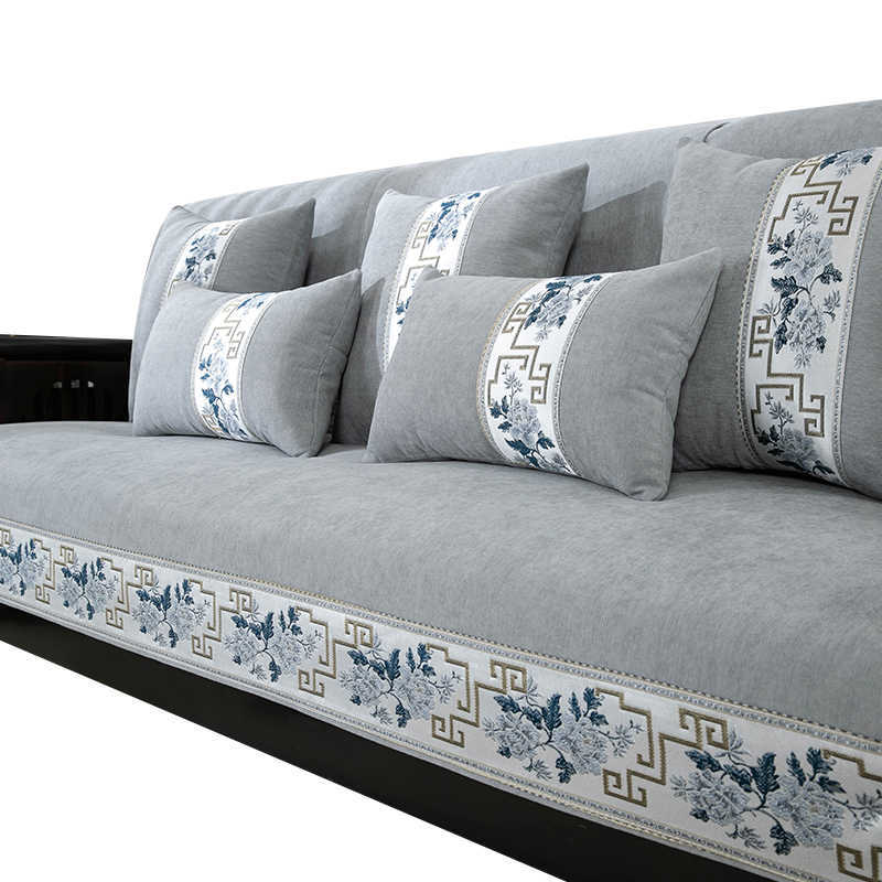 Neues chinesisches Chenille-Sofa-Kissen, universell für alle Jahreszeiten, rutschfestes Sitzkissen aus Massivholz, hochwertiger Mahagoni-Sofabezug, Vollbezug
