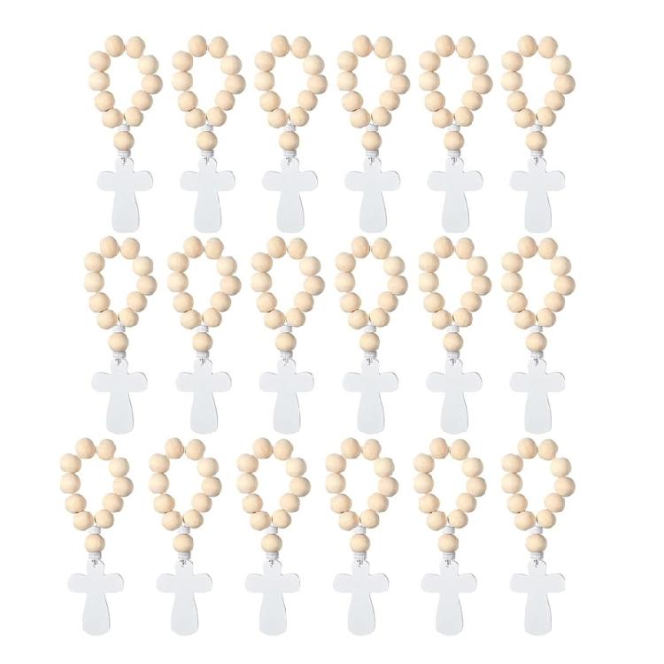 18Pcs Wood Beads Rosary Bracelets with Bag for Church Activity and Babys Room