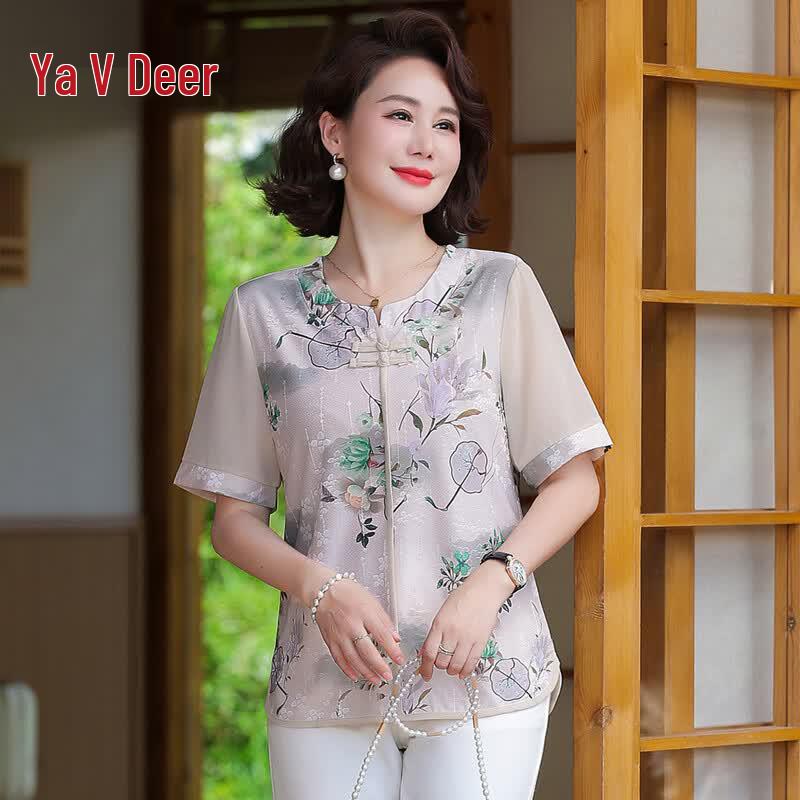 Yalu Women s Summer Ice Silk Frog Button T-Shirt S