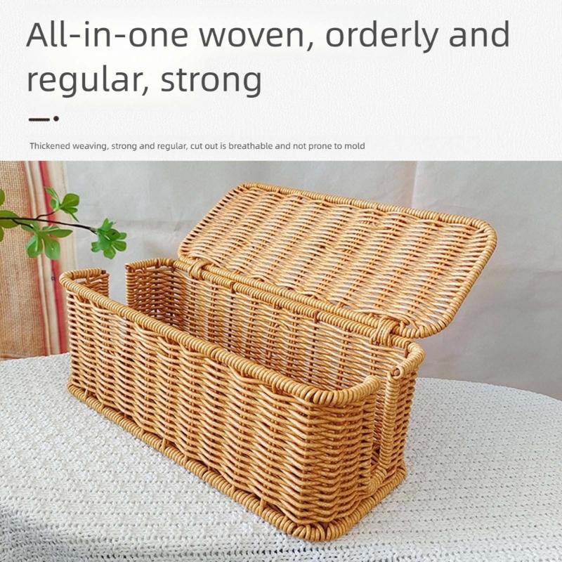 Elegant Handcrafted PE Woven Desktop Organiser Basket For Charger And Cables Waterproof Power Strips Holder