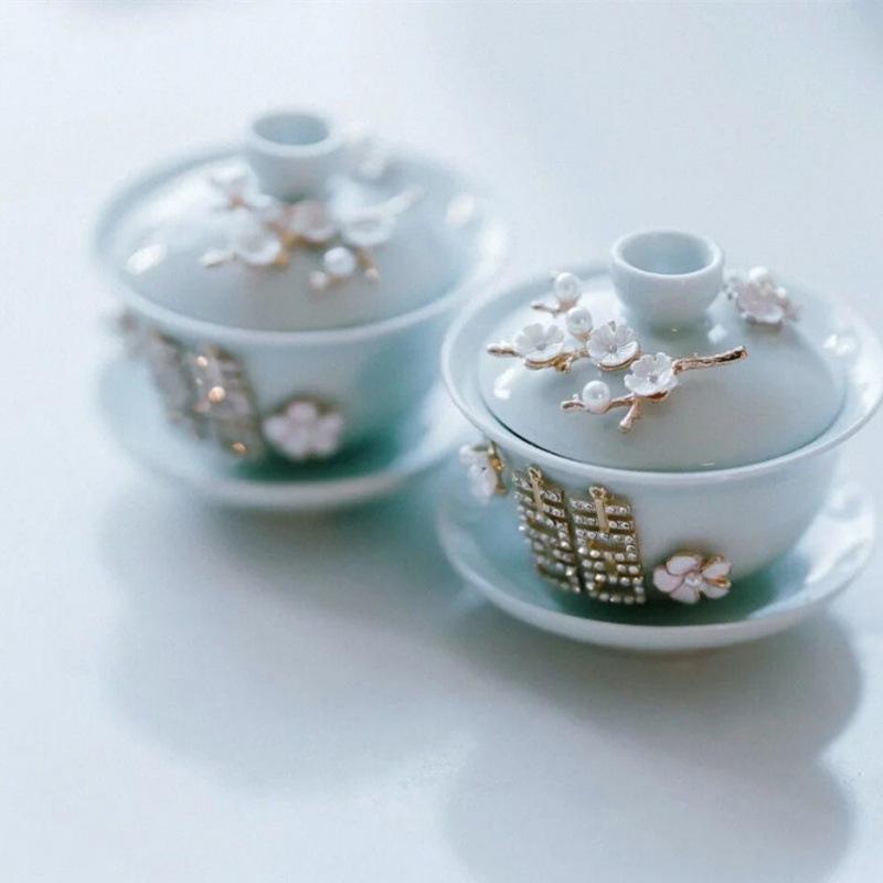 Wedding Ceramic Gaiwan Tea Cup Set