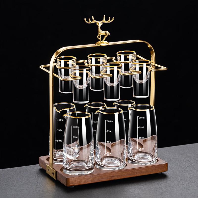 Haddon Gold-Rimmed Liqueur Decanter Set with Deer Stand