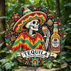 Vintage Skeleton Sombrero Tin Metal Wall Art Decor Aluminum Sign