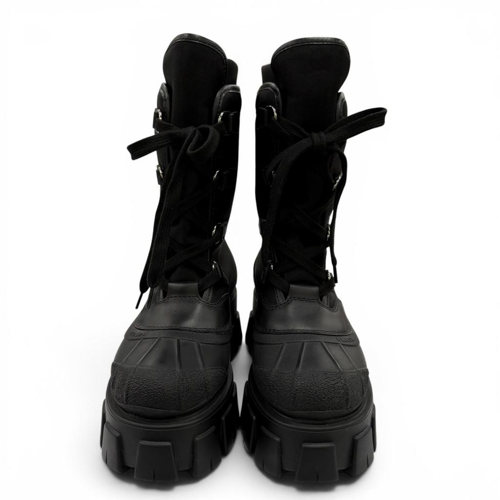 Pristine PRADA Short Boots Monolith Logo Lace-up Boots Black Women 36 1U363M Used