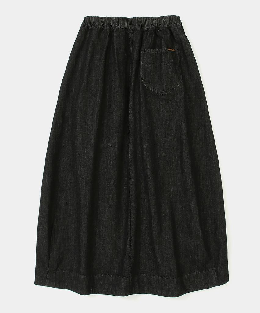 Columbia University All-Round Pleats Denim Long Skirts Black Denim