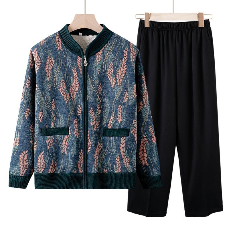 Mom's Autumn and Winter New Fleece Cardigan Medium Grandma Thickened Top Cardigan Knitted Sweater for the Elderly