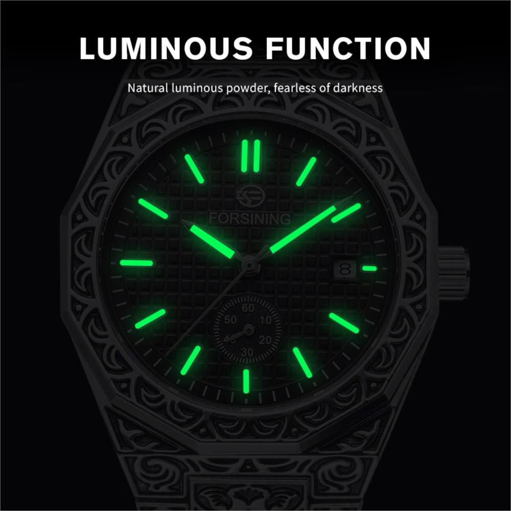 FORSINING Original Designer Luxury Man Vintage Watch Date Automatic Movement Mechanical Clock Stainless Steel Skeleton Military