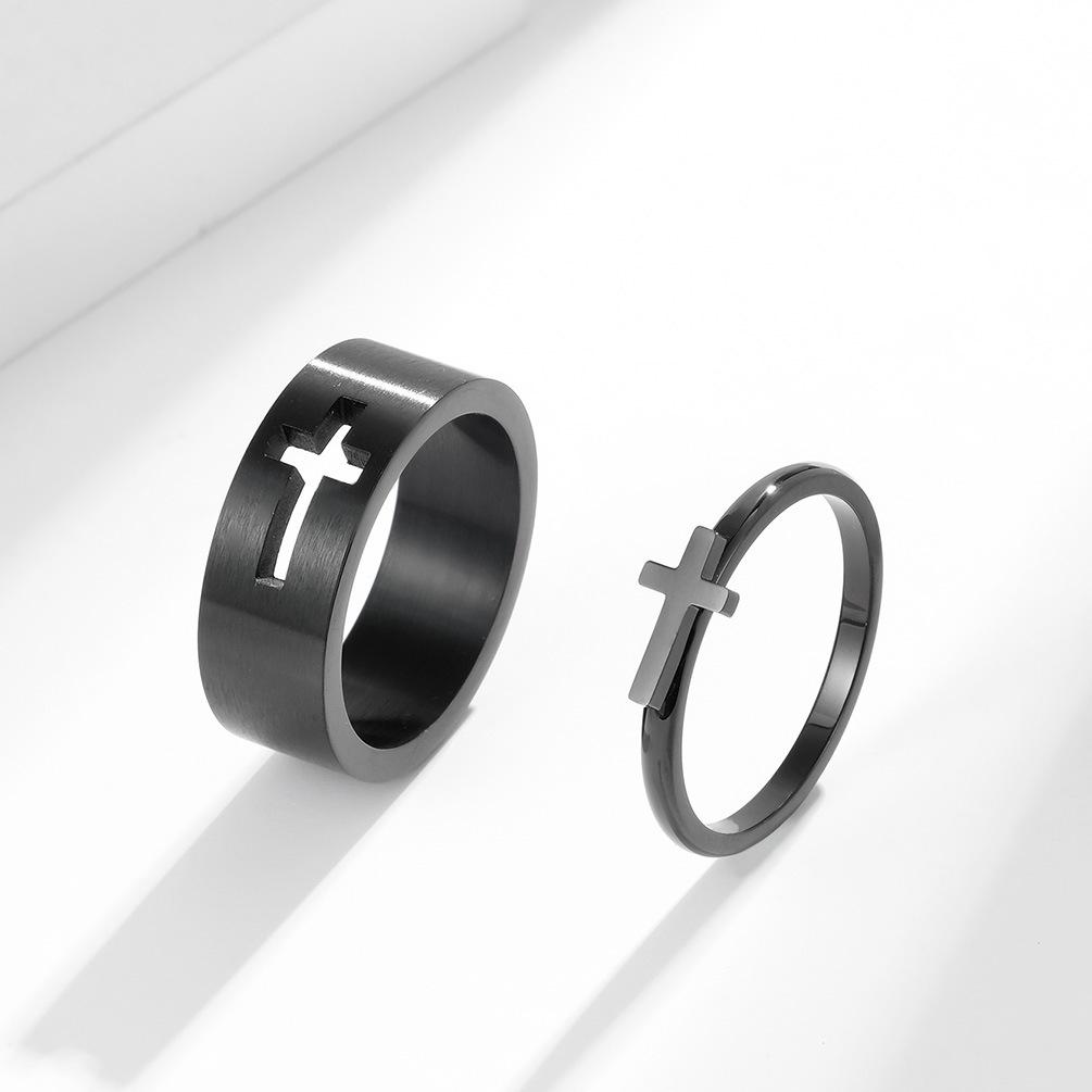 Stainless Steel Hollow Cross Ring for Men and Women Wedding Proposal Ring Couple Pairing Ring