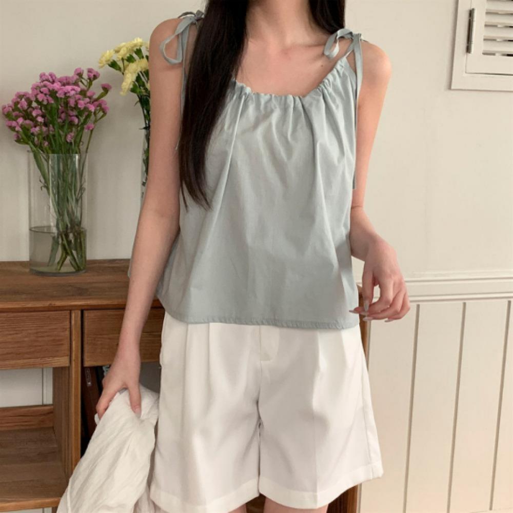 New Arrivals Open Run Women Summer Sleeveless Shirring Blouse Shoulder Strap Fit