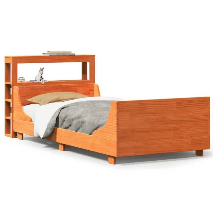 VidaXL Bed Frame with Headboard Wax Brown 75x190 Cm Pine Wood, Bedroom Furniture, Slatted Base, Wooden Bed, 3306485