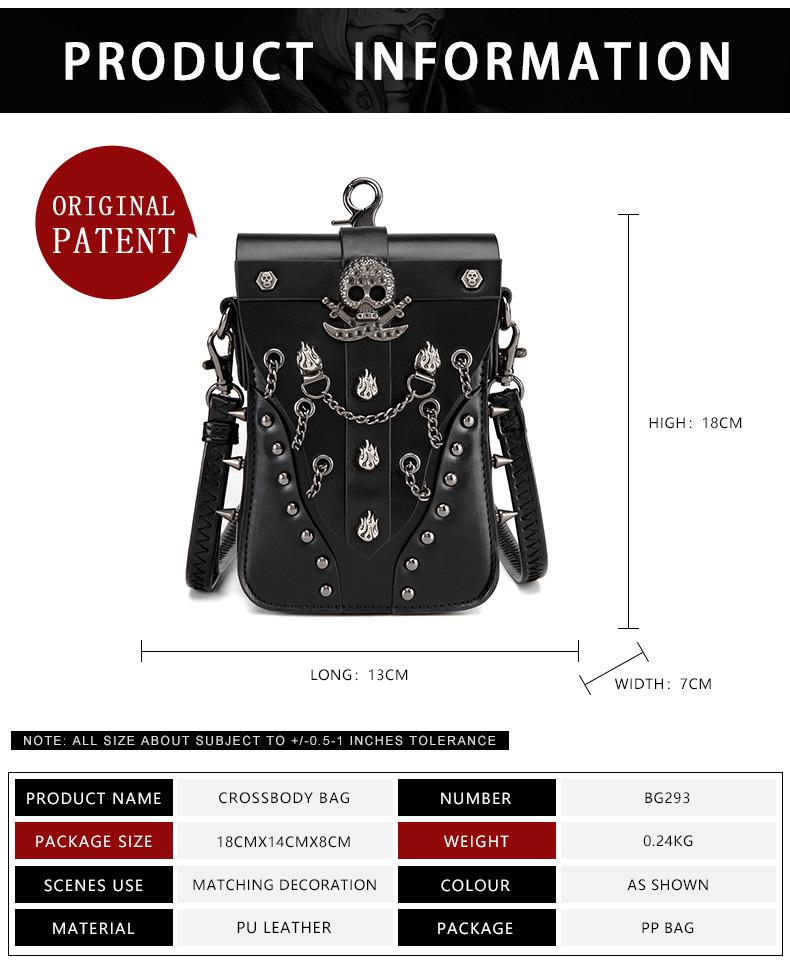 European & American Punk Rivet PU Leather Crossbody Bag with Chain
