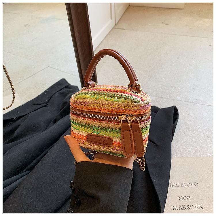 Farbe Mini-Strohhalm-Box Schultertaschen Gestreifte Ketten Lässige Sommerurlaubs-Crossbody-Taschen Für Damen Modebewusstsein Von Luxus