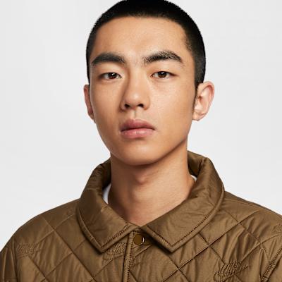 Nike Club Puffer Jackets Men's Moss Woody Brown/White Lapel Moderate