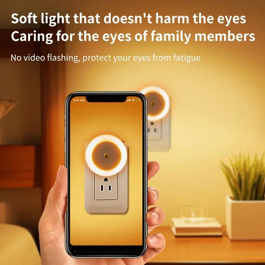 LED Night Light Smart Night Sensor Round Plug In Wall Night Lamp Home Bathroom Kitchen Hallway Staireway Bedroom Nightlight