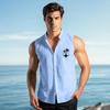 Men's Fashion Printed Sleeveless Lapel Button-Down Shirt Vest Top