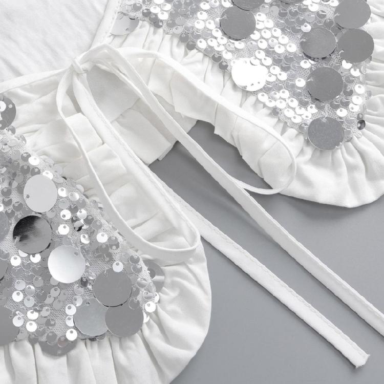 Sophisticated Sparkling Sequins Cape False Collar Elegant Pleated Ruffled Layering Shawl Clothing Accessory for Dress