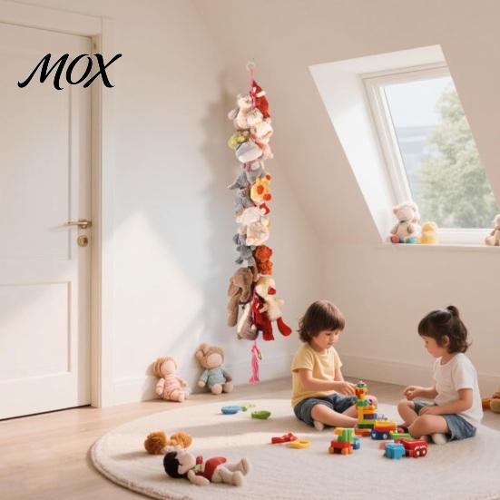 Nursery Room Wall Decor Stuffed Doll Cotton Hanging Storage Chain, Mounted Organizer with Plushie Display Chain Metal Clips, Boho Strap for