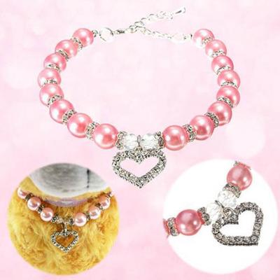 Köpek Aşk Kalp Kolye Sahte İnci Yaka Kolye Rhinestones Pet Köpek Takı
