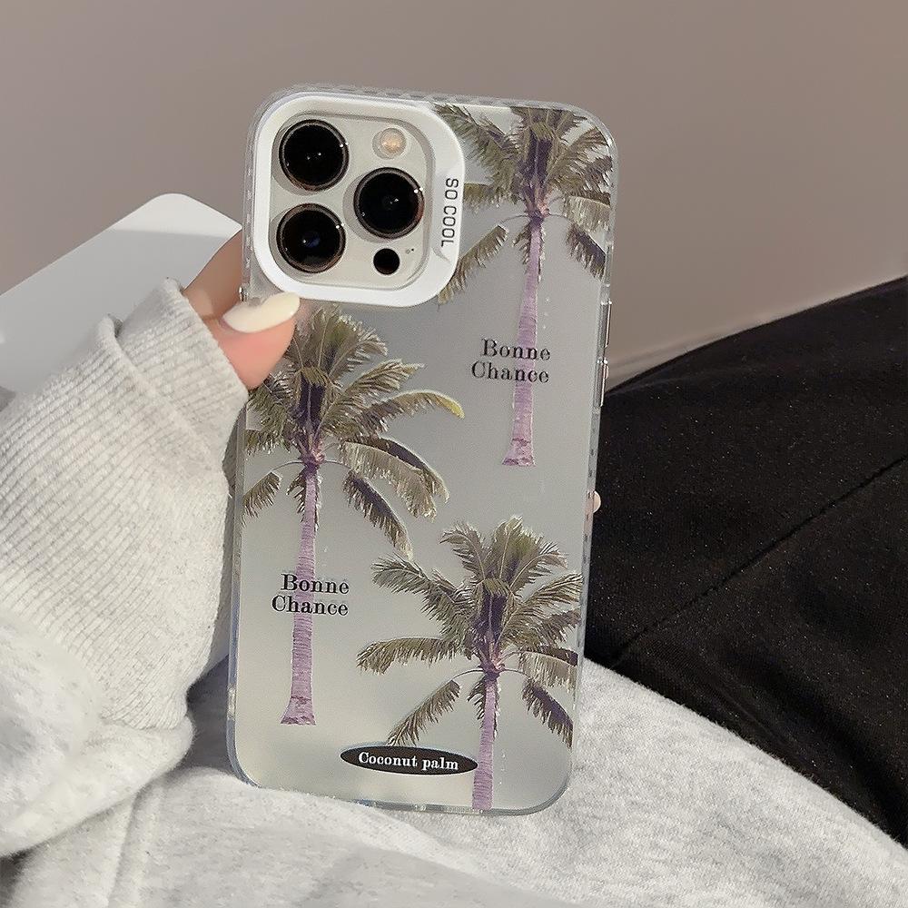 Trendy coconut tree electroplated iPhone 15 case suitable for 16 Pro Max, 12, Apple 13, 17, anti-drop