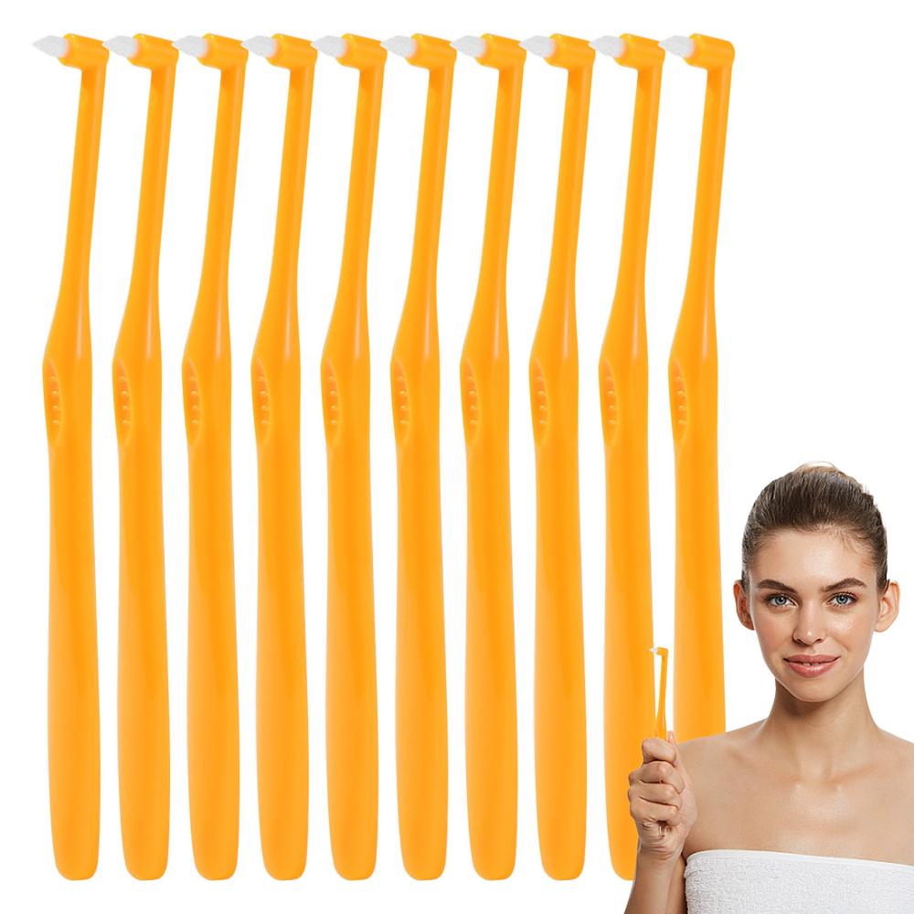 Trim Toothbrush 10pcs Orthodontic Tuft Toothbrush Rounded Brush Head Teeth Cleaning Tools For Irregular Teeth Someone Wearing