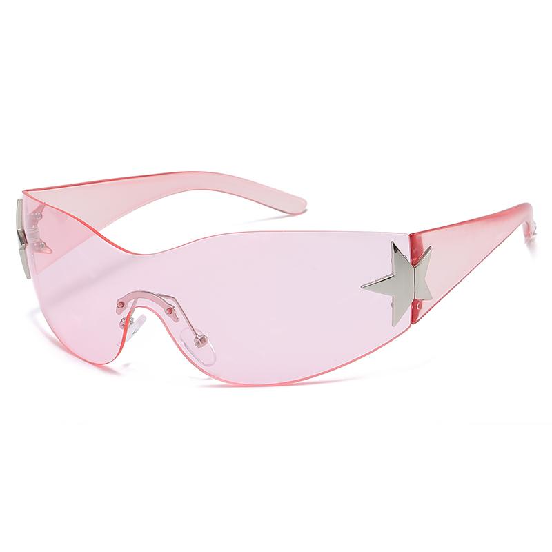 

Cycling Y2K Rimless Punk One Piece Sunglasses Women Goggle Luxury Brand Shades Sun Glasses Female Five Star Wrap Around Eyewear