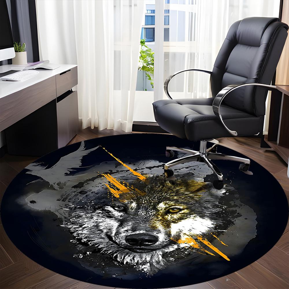 1pc Wolf Spirit Office Round Area Rug, Under Office Chairs Bedroom Living Room Home Decor, Room Deco
