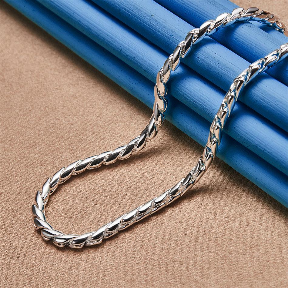 925 Sterling Silver Simple 4MM Twisted Fine Chain Necklace for Women Fashion Party Favor Wedding Jewelry