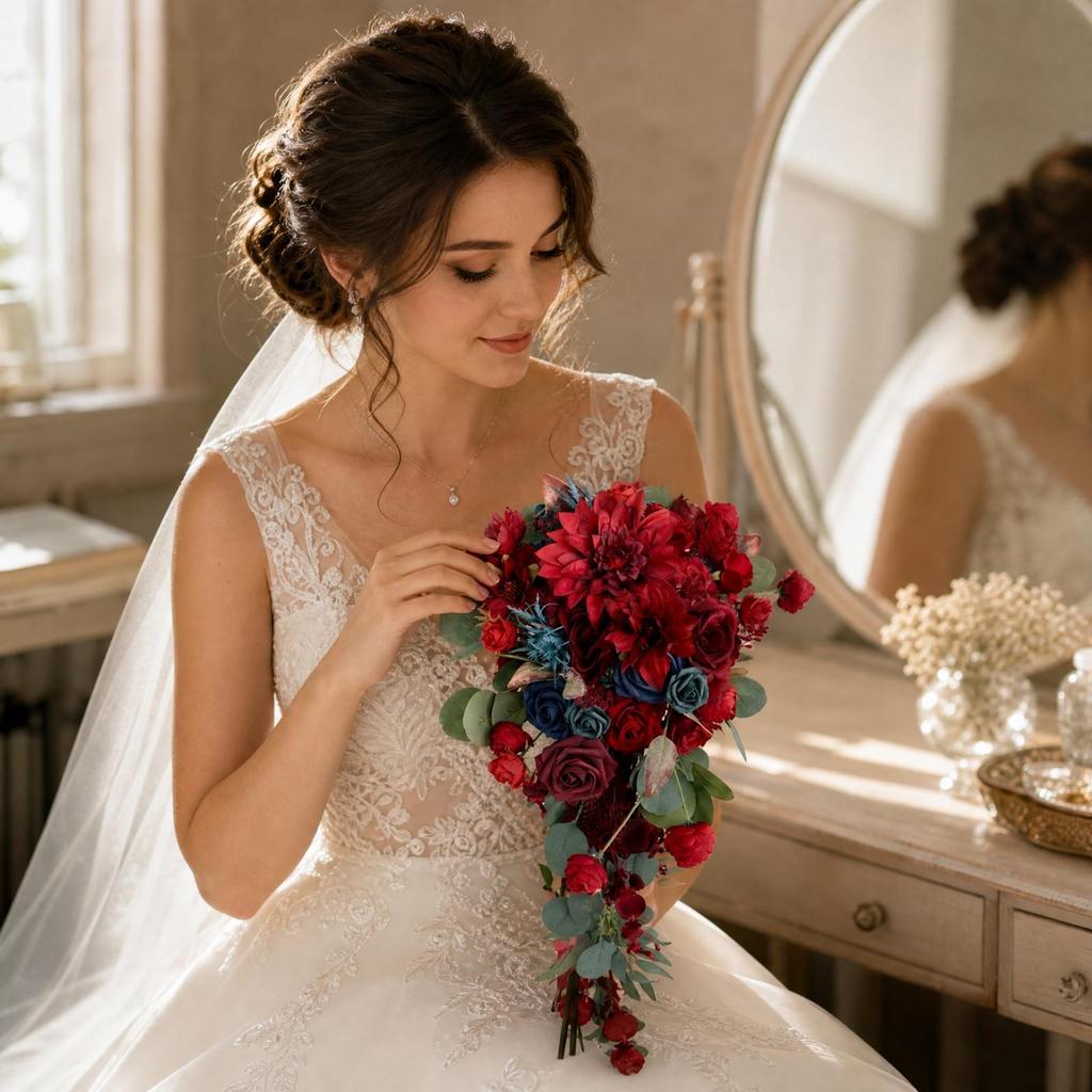 Flower Arrangement Layered Cascading Teardrop Bridal Bouquet Lens-Ready for
