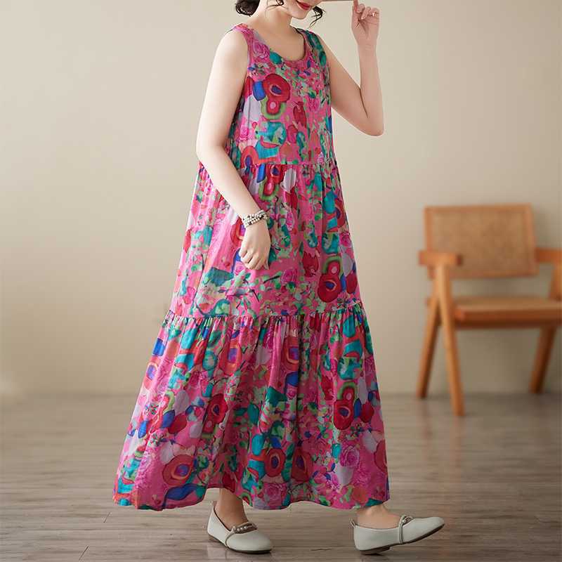 Summer Pullover Sleeveless Dress Loose Plus Size A-line Skirt