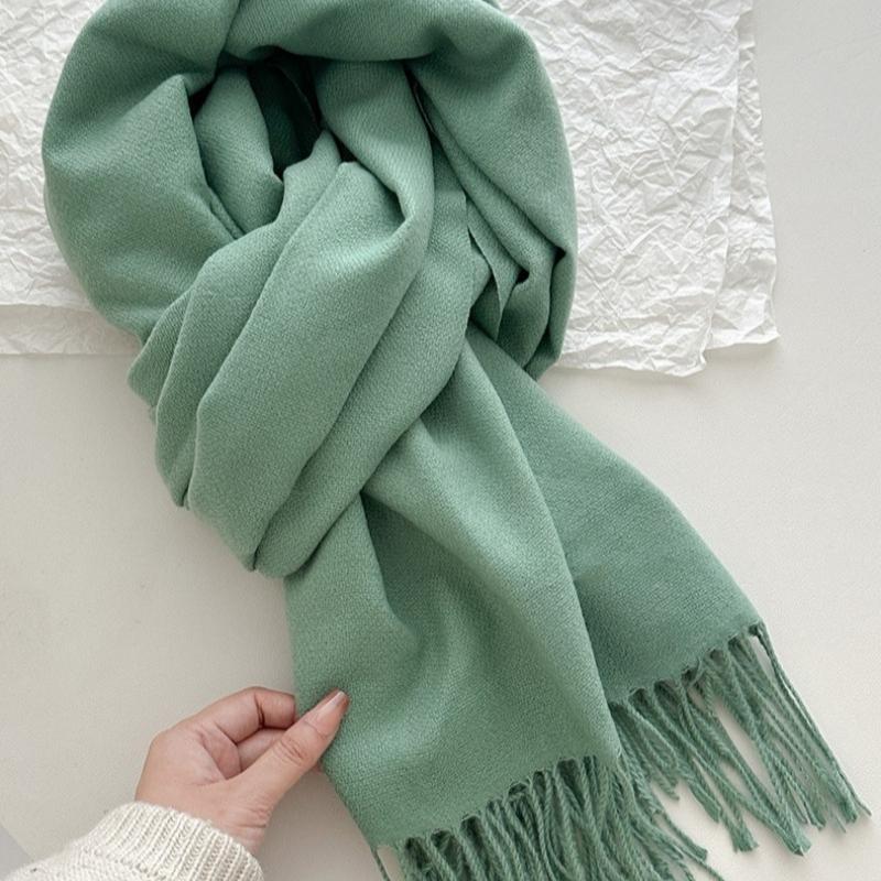 Classic Solid Tassel Scarf Men Women Fall Winter Imitation Cashmere Thick Versatile Shawl Causal Wrap Warm Muffler Male Female