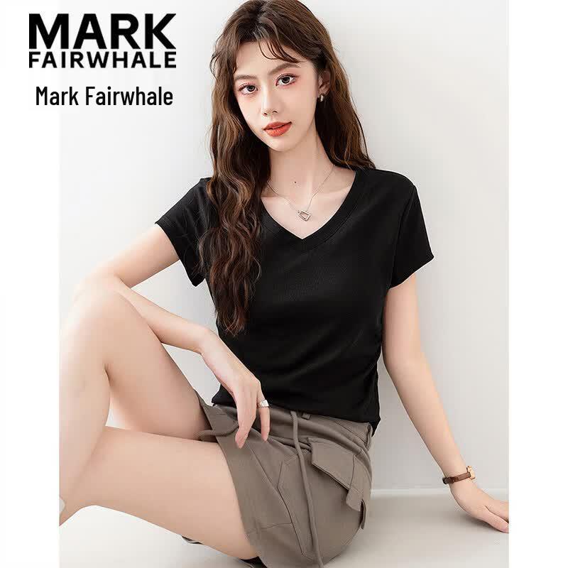 Mark Fairwhale Women's V-Neck Slim Fit Flutter Sleeve T-Shirt