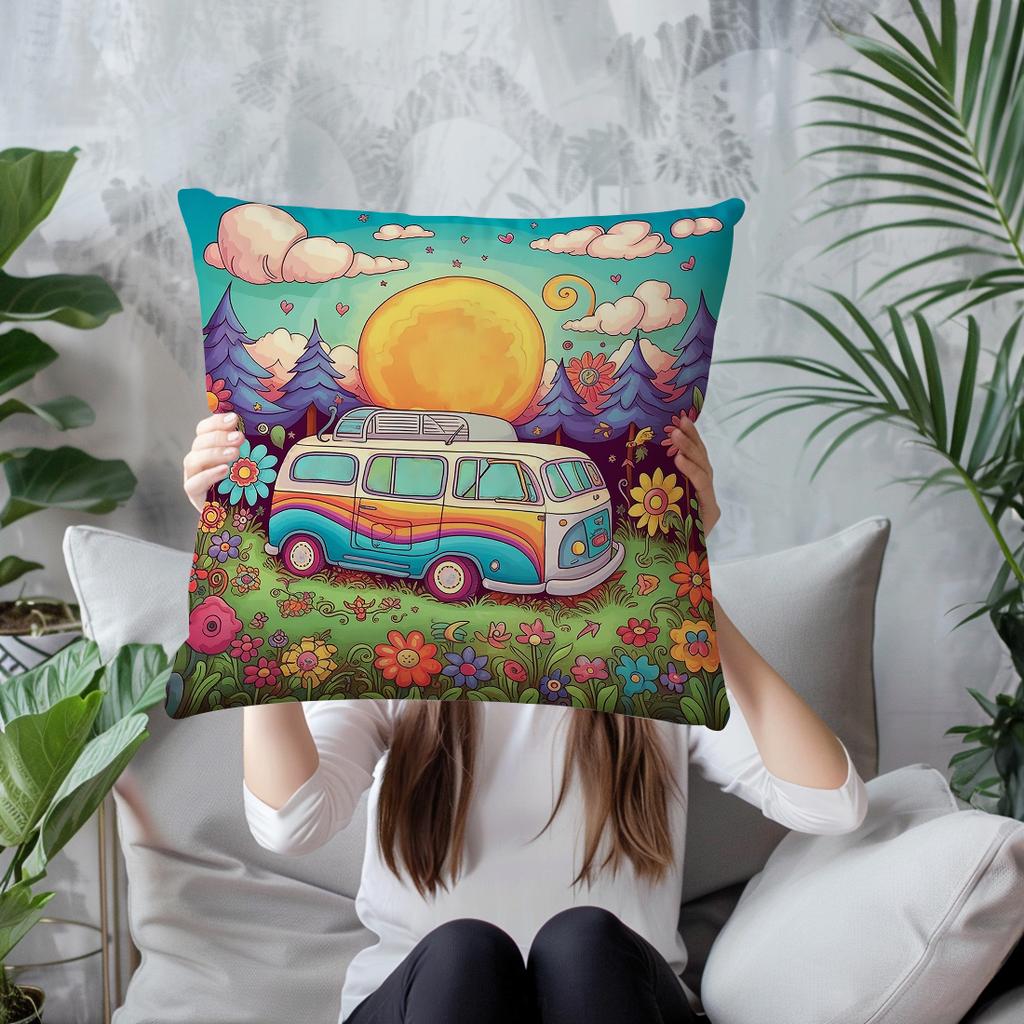 50X50Cm Colorful Campers Pillowcase 100%Polyester Living Room Bedroom Sofa Office Cushion Case Home Decoration