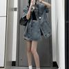 Women's Summer Retro Loose-Fit Denim Two-Piece Skirt and Shirt Set