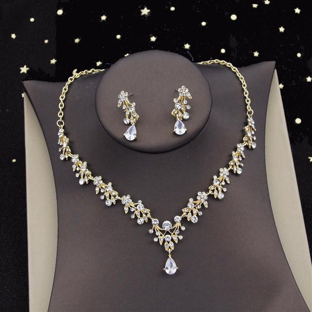 

Модні кришталеві весільні набори ювелірних виробів для жінок, розкішні тіари, сережки-корони, наречена, день народження, весільний набір намиста золотий