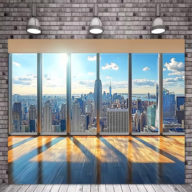 2D Sluneční Kancelářské Okno Manhattanu Pozadí Města Pozadí pro Fotografování Obchodních Portrétů