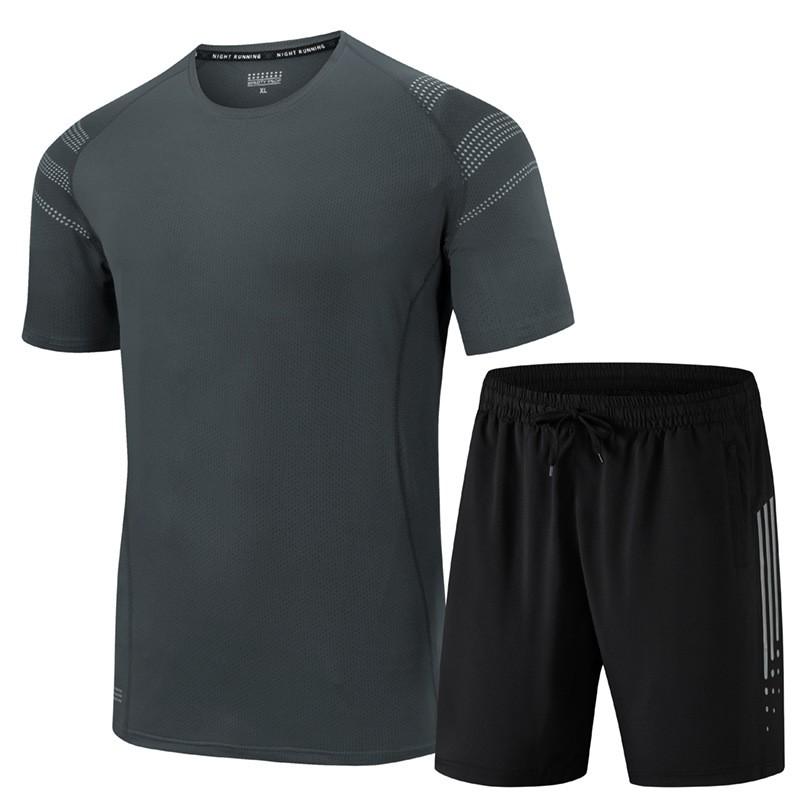 Men Women Breathable Ice Silk Short Sleeve Two Piece Set Casual Sportswear Lightweight Quick Dry