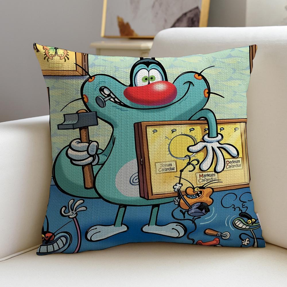 OOggy and the CockroachesS Cushion Cover Breathable and skinfriendly linen pillowcase square removable and washable cushion