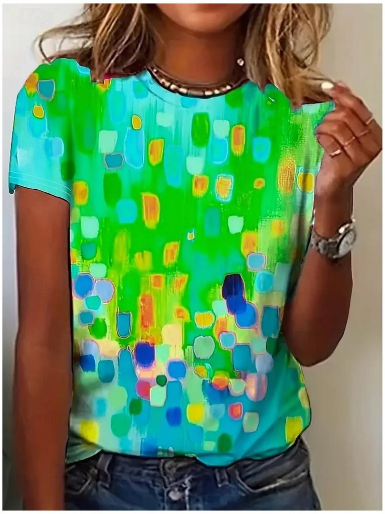 Women's Oil Painting 3D Prints T-Shirt Hawaiian Short Sleeve Tee Tops O-Neck T-Shirt Summer Hawaii Women's Clothing