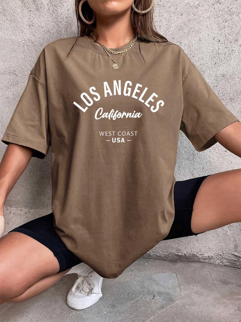 Los Angeles California Usa Printing TShirts Womens Summer Cotton Short Sleeve Tees Loose ONeck Comfortable Tops Casual Clothes