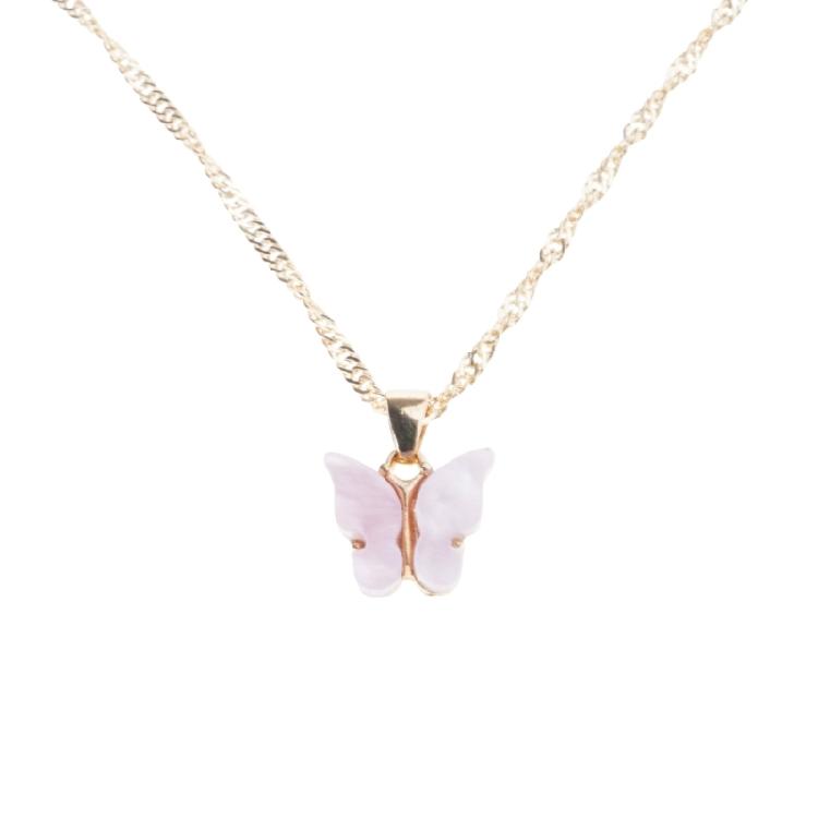 Vibranting Color Butterfly Pendant Necklace With Adjustable Chain Portable Sturdy Acrylic Jewelry Accessory for Girls