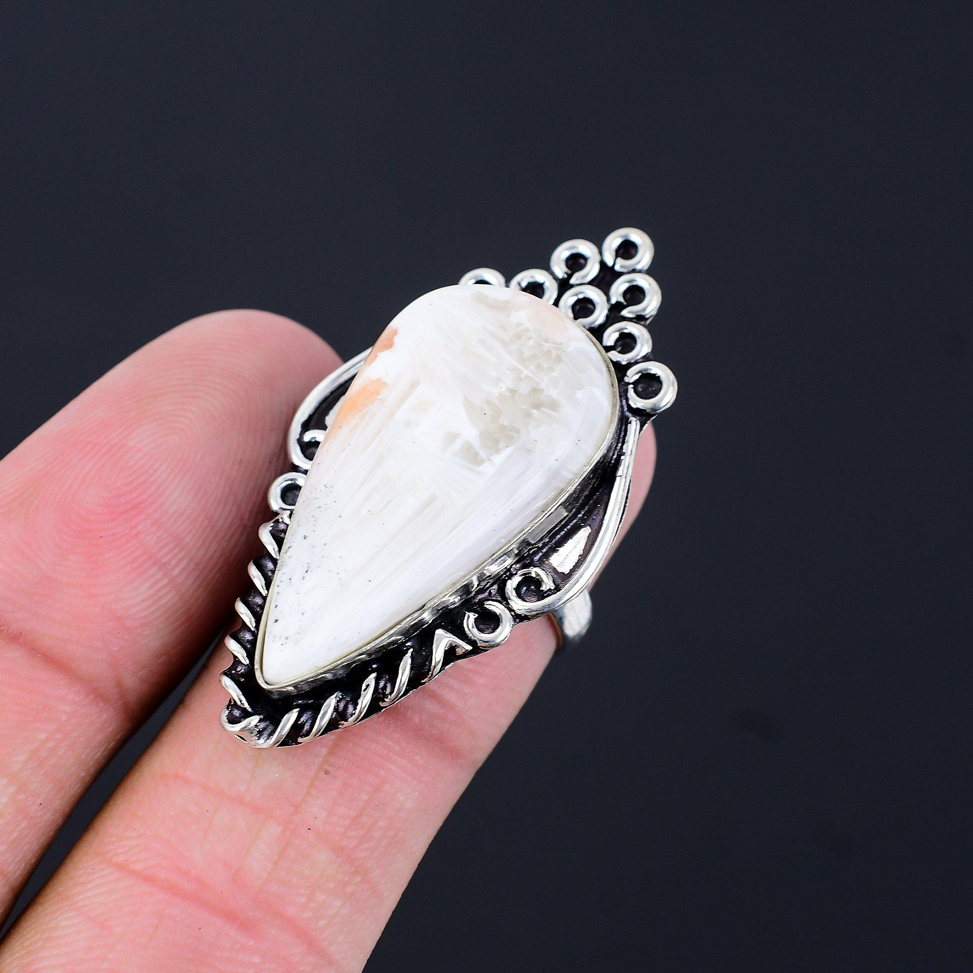 Daughters Day Sale Crown Chakra Scolecite Stone Mother Ring 925 Silver US 7.5 7.5