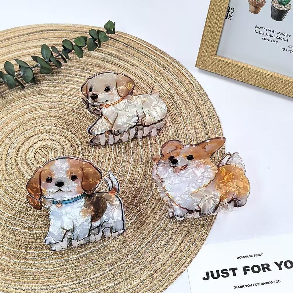 1 Stück niedliche mittlere Tier-Haarspange, lockiger Shiba Inu Corgi Welpe Acryl-Klammer Cartoon-Haarspange Pan-Haar Haiklammer