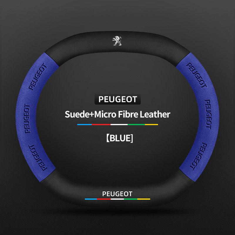 For 34CM Peugeot Suede Leather Car Steering Wheel Cover 3008 4008 5008 208 E208 2008 E2008 Carbon Fiber Non-slip Wheel Covers