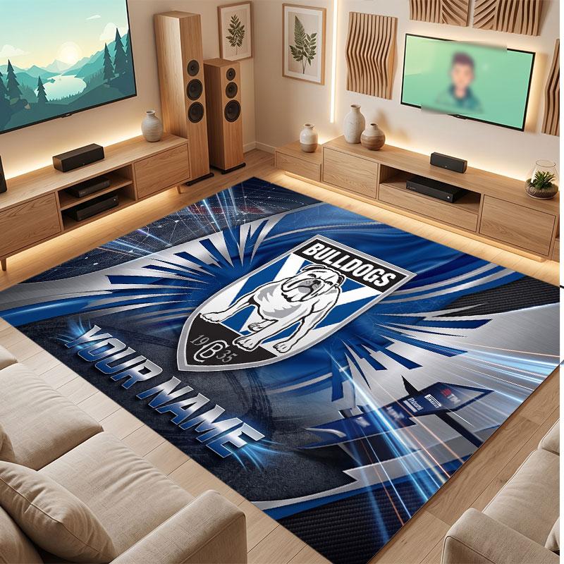 Canterbury-Bankstown Bulldogs Personalized Crystal Velvet Carpet, Customized Name Text Soft Anti‑Slip Rug for Living Room Bedroom