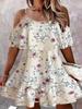Summer European and American new products Bohemian flower print temperament cold shoulder pleats suspender dress
