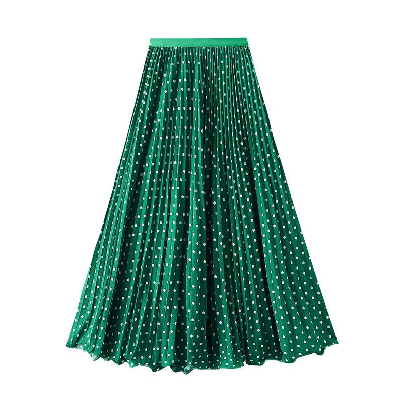 Elegant Polka Dot A-Line Pleated Skirt for Women - 2026 New Style, Casual & Slimming