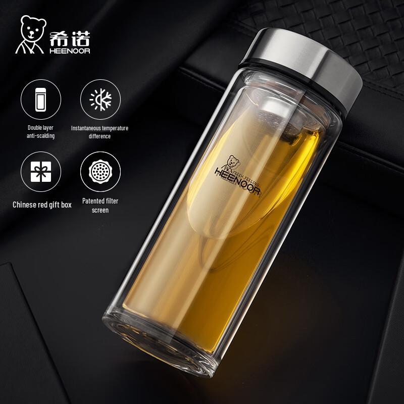 Xinuo 410ml Double-Layer Borosilicate Glass Tea Infuser Bottle