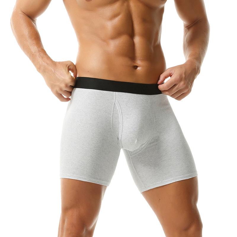 Men's Breathable Cotton Mid-High Waist Boxer Briefs with Side Opening and Anti-Chafing Design for Teens - European and American Style
