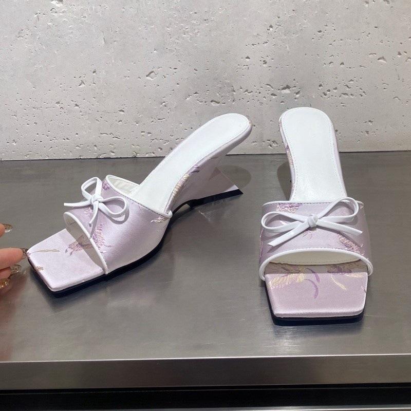 

Босоножки Сатин Вышивка Бант Квадратный Носок Однослойный Высокий Каблук Прохладные Шлепанцы Женские 35 розовый